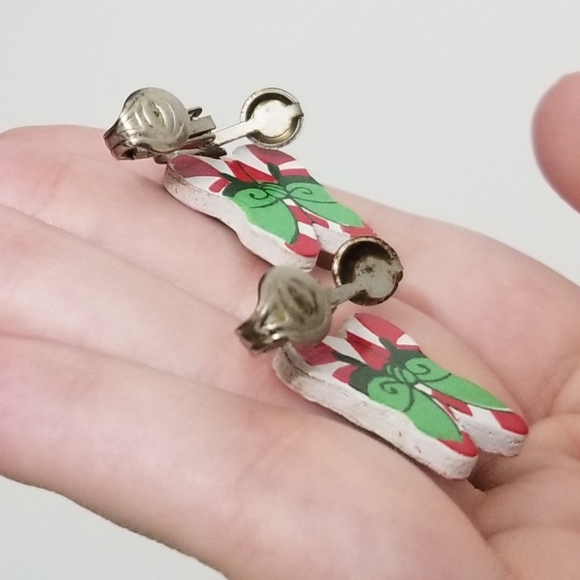 Vtg candy cane clip on earrings, VGUC - Picture 5 of 7